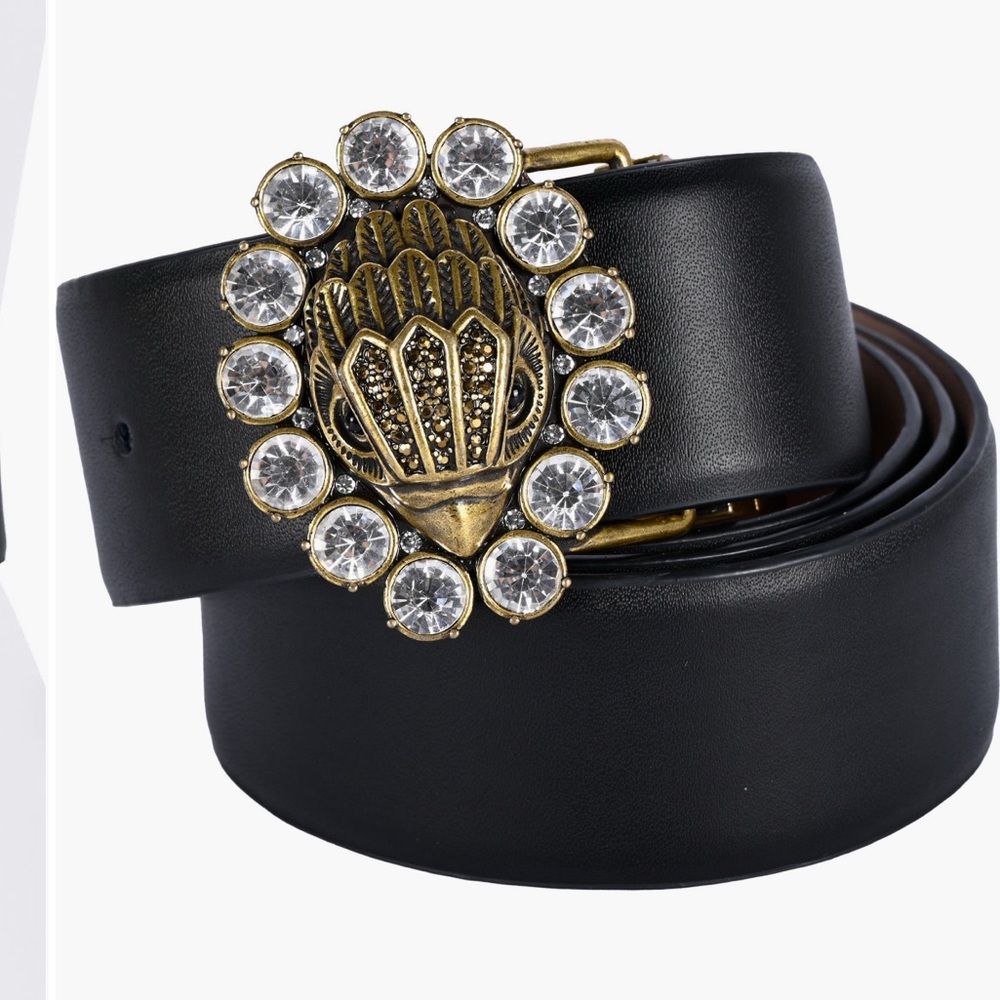 KURT GEIGER LONDON Leather Reversible Feather Edge Belt With Eagle Jewel Buckle